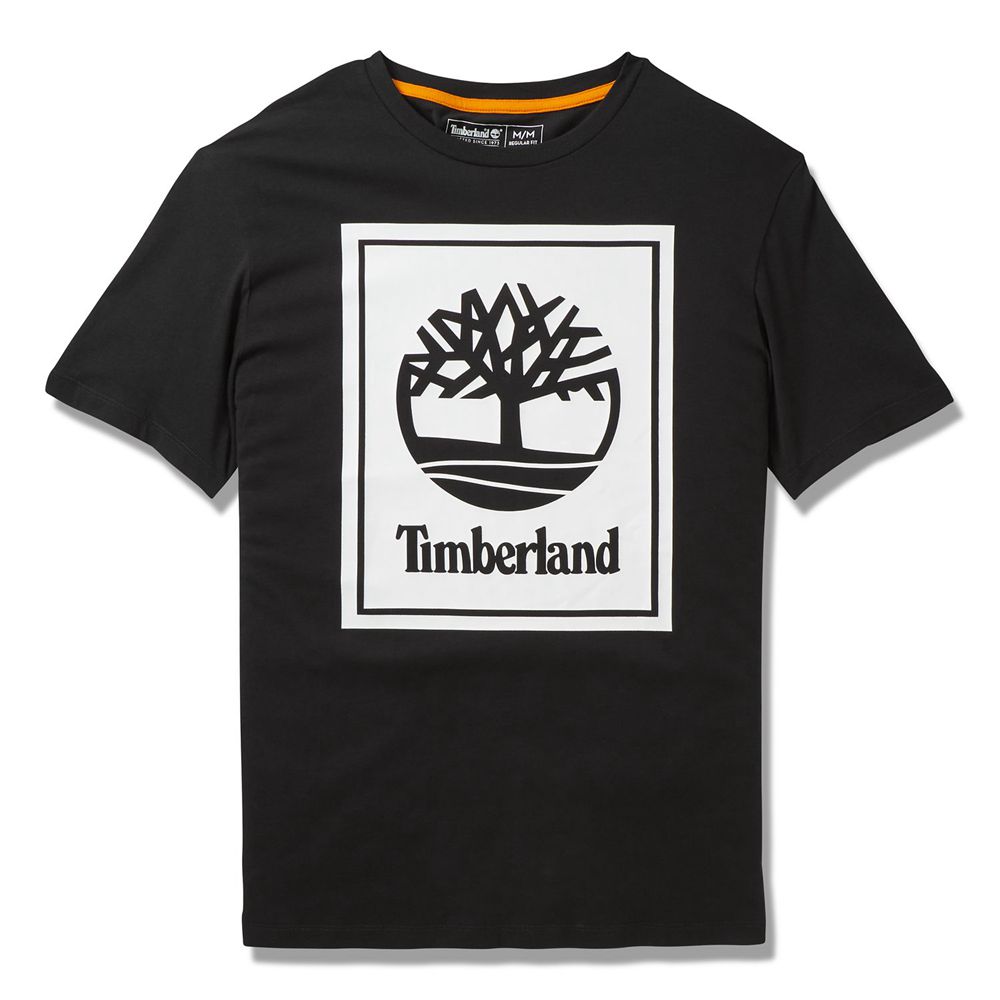 Camisetas Masculino - Timberland Short-Sleeve Logo - YNIPB6417 - Pretas/Branco